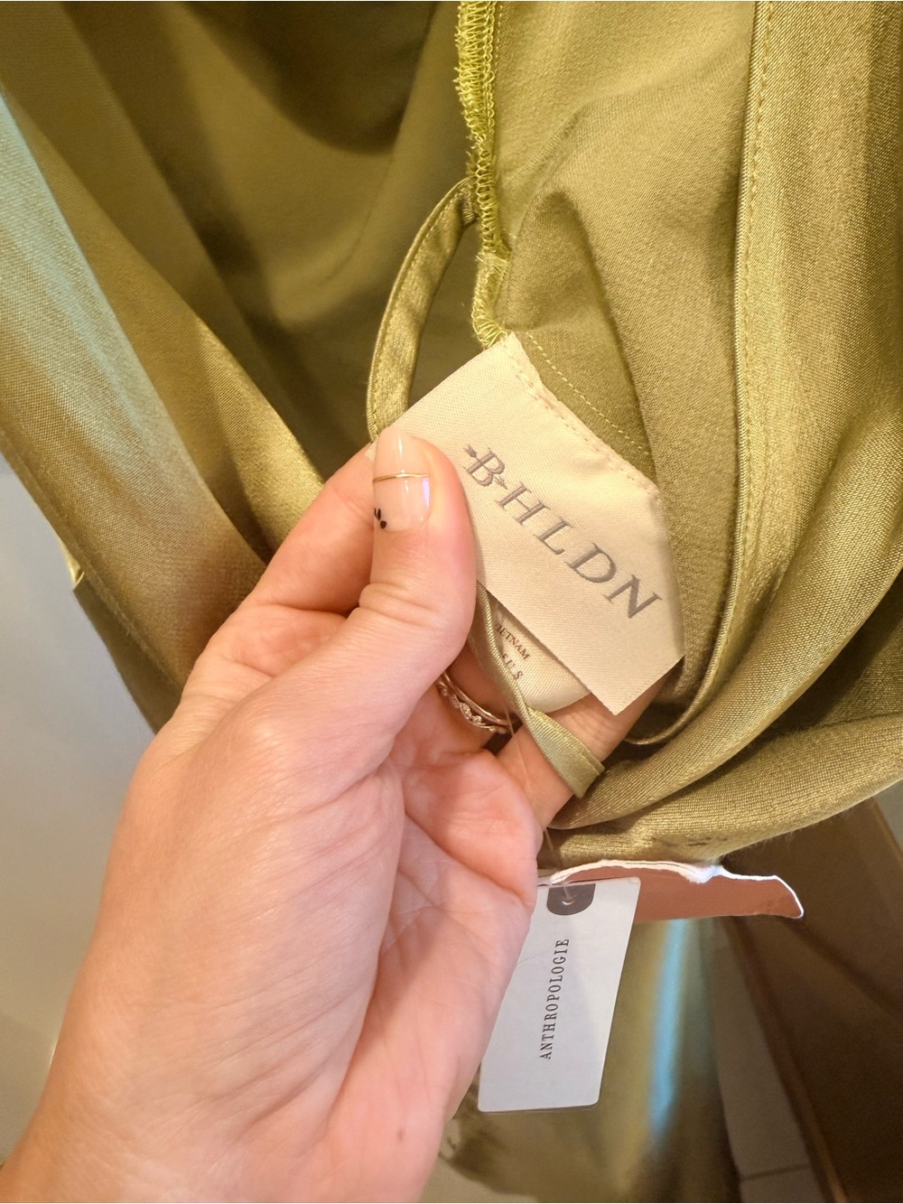 BHLDN Olive Green Satin Cowl Neck Maxi Dress - Picture 12 of 13